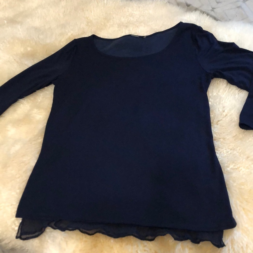 Elie Tahari navy top with gauze back size m